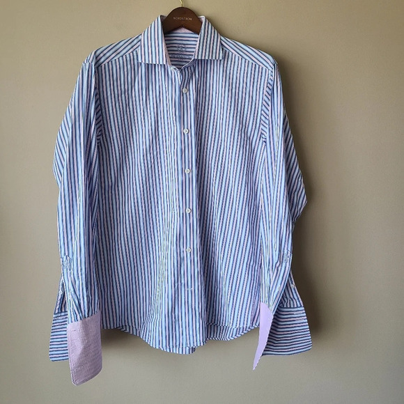 Bugatchi men's shirt Sz.18 34/35 striped - Picture 1 of 12